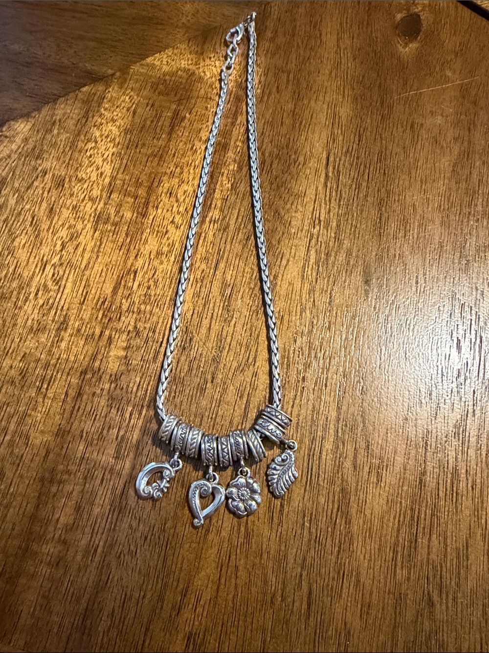 Brighton Charm Pendant Necklace with Heart, Flower & Leaf Charms - Silver